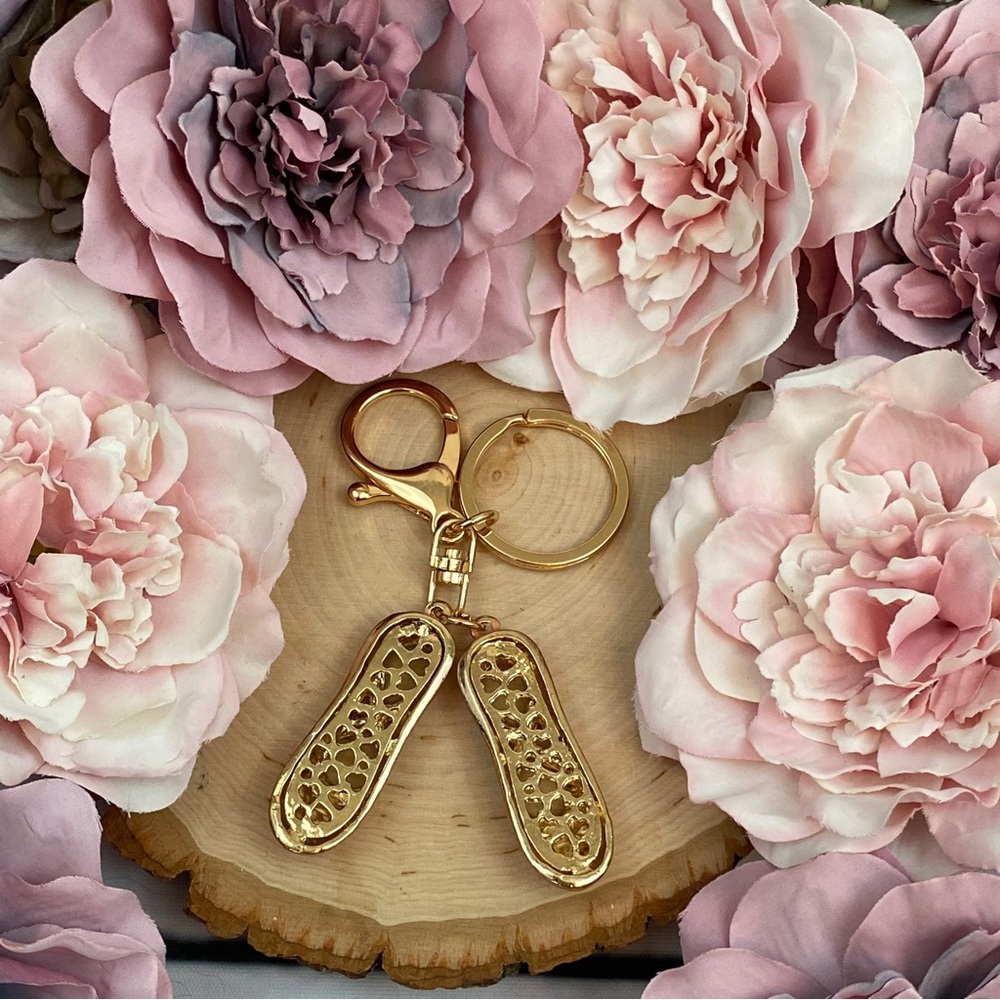 Crystal Peach Ballet Slippers Keychain Charm - Picture 5 of 7